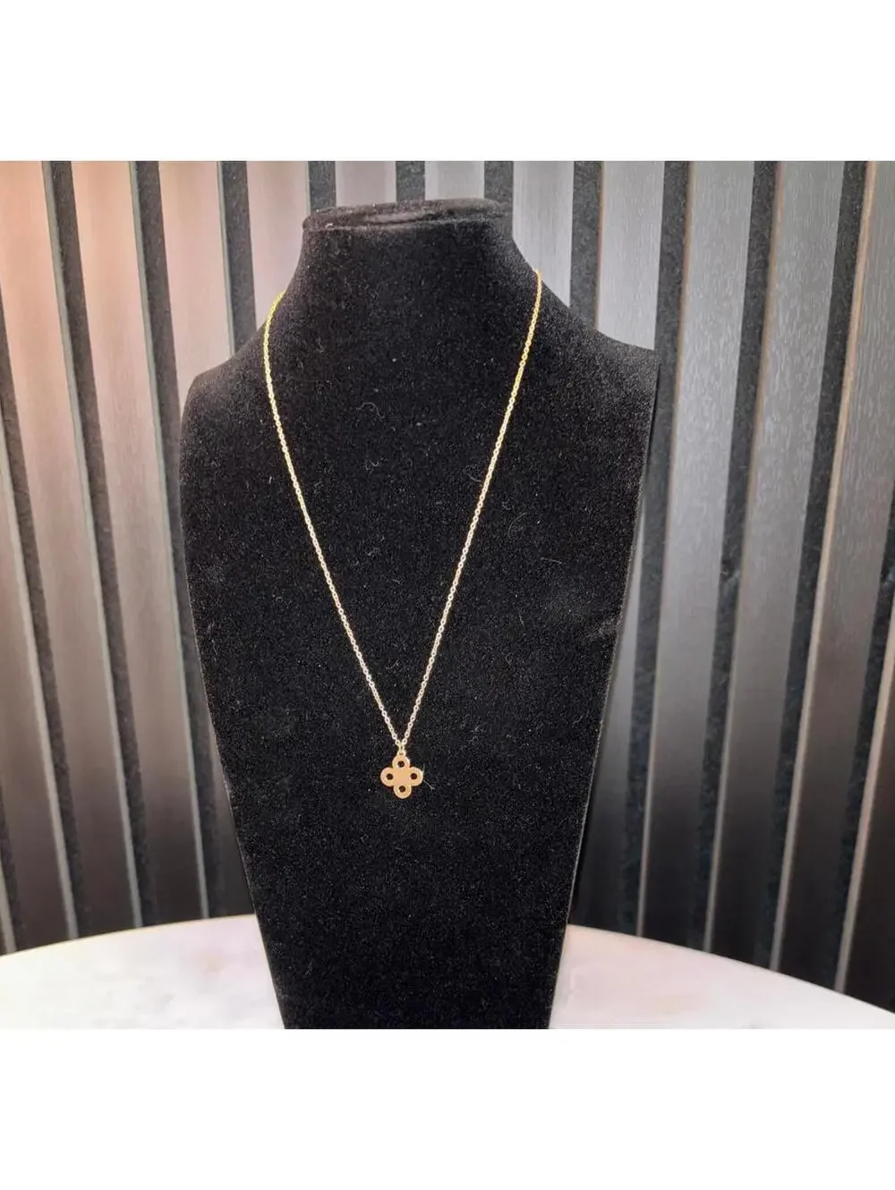 Tory Burch Gold Tone Pendant Necklace with Blue Velvet Pouch